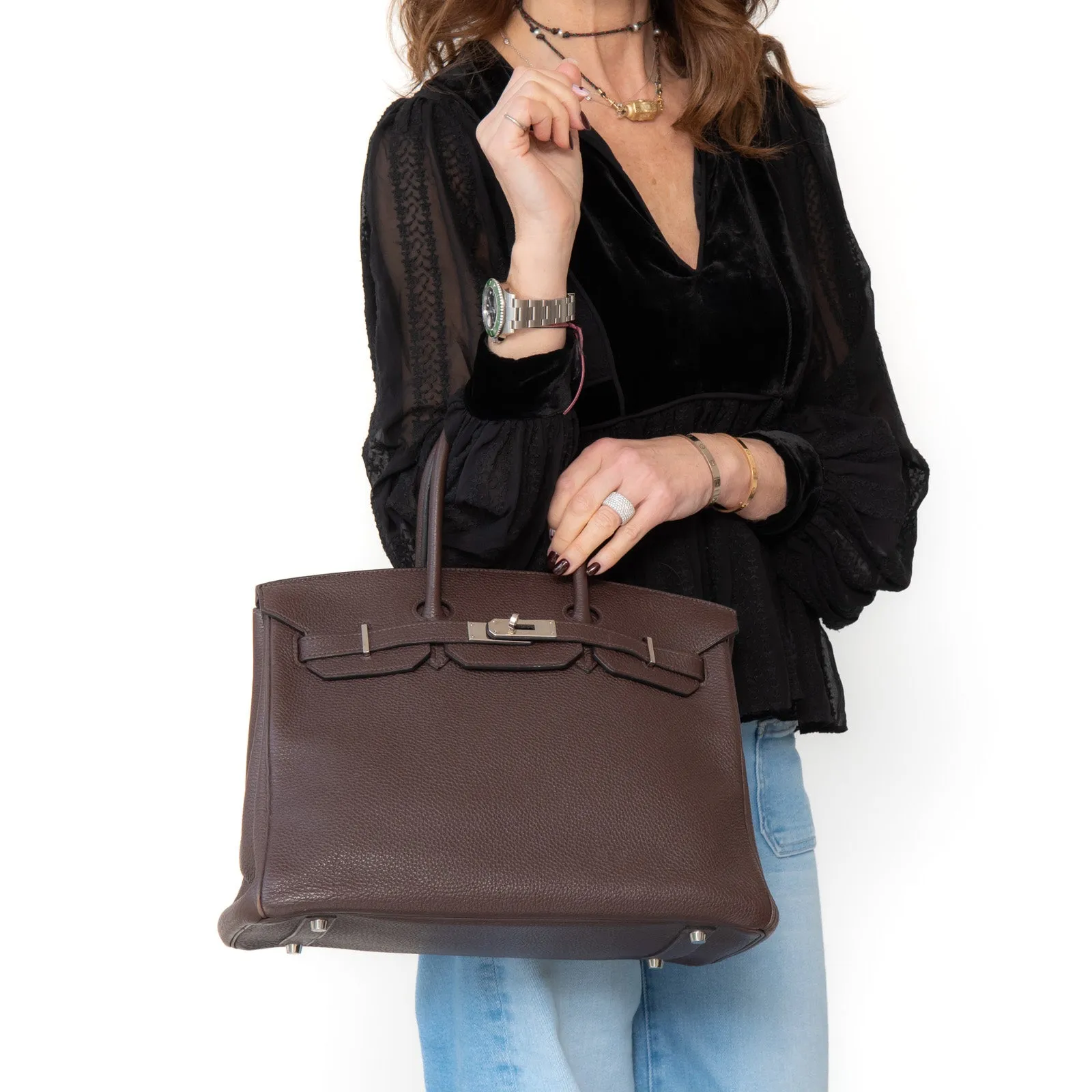 Hermes Birkin 35 Chocolate Veau Togo Leather Bag
