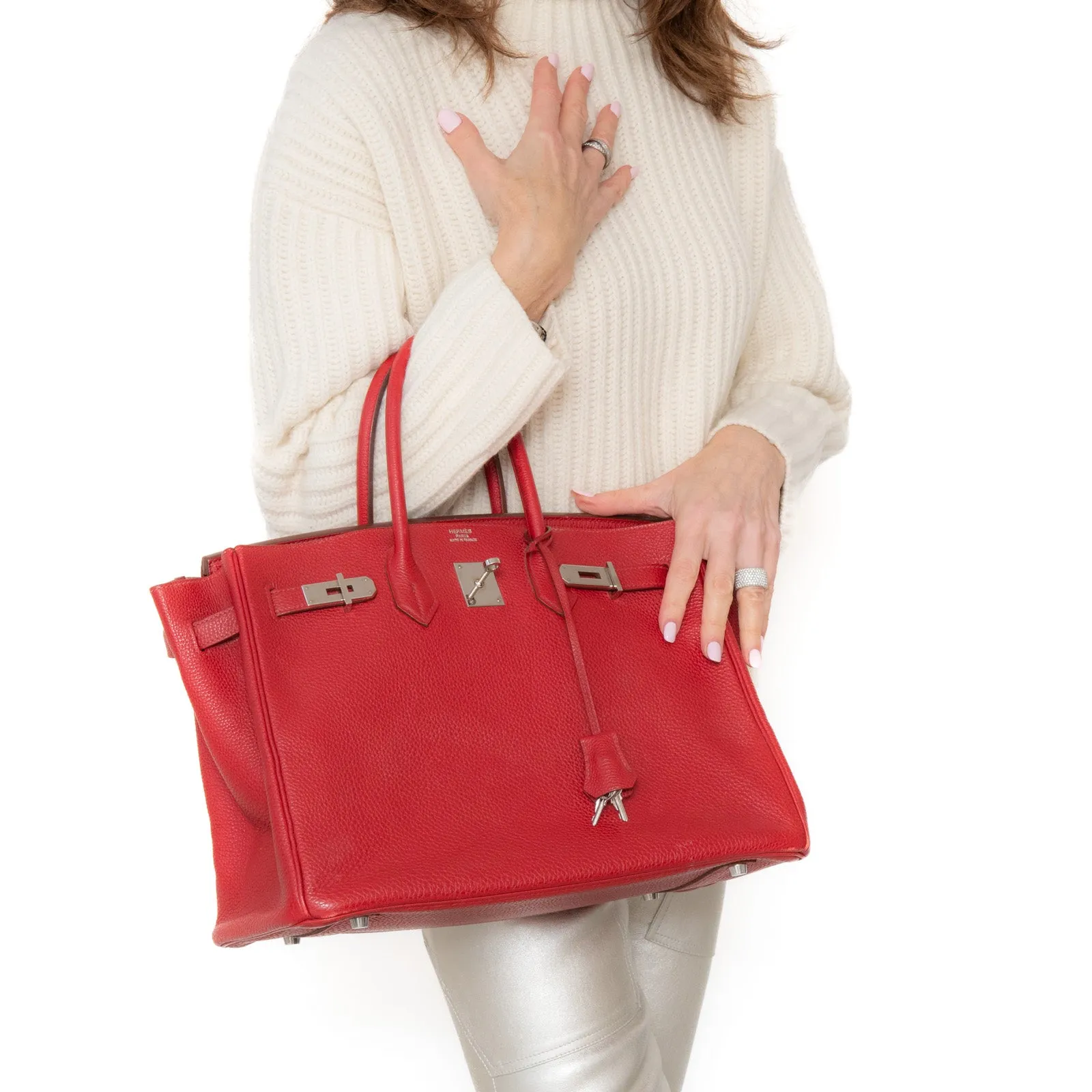 Hermes Birkin 35 In Rouge Garance Veau Togo Leather With Palladium Tone Hardware