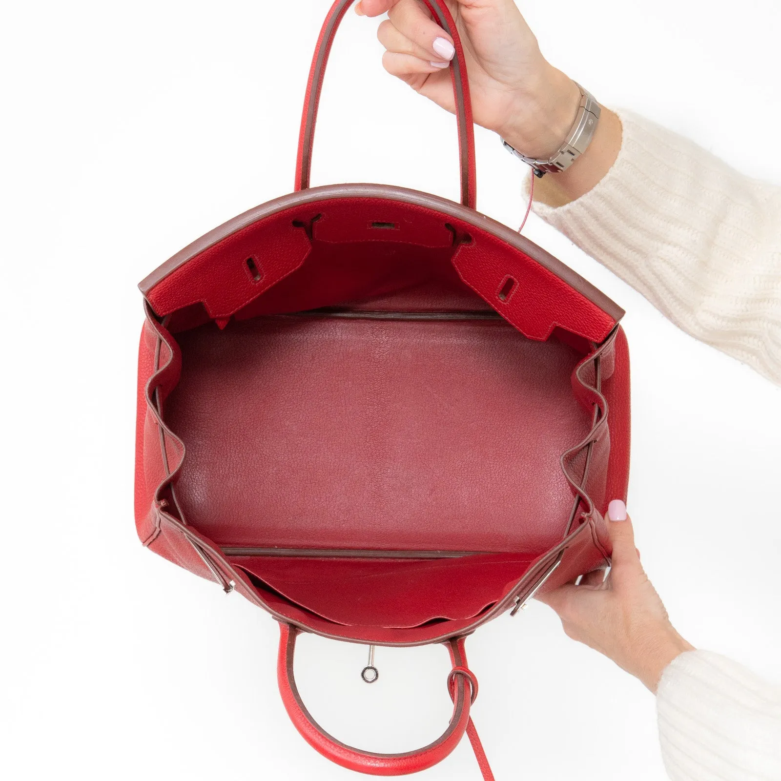 Hermes Birkin 35 In Rouge Garance Veau Togo Leather With Palladium Tone Hardware