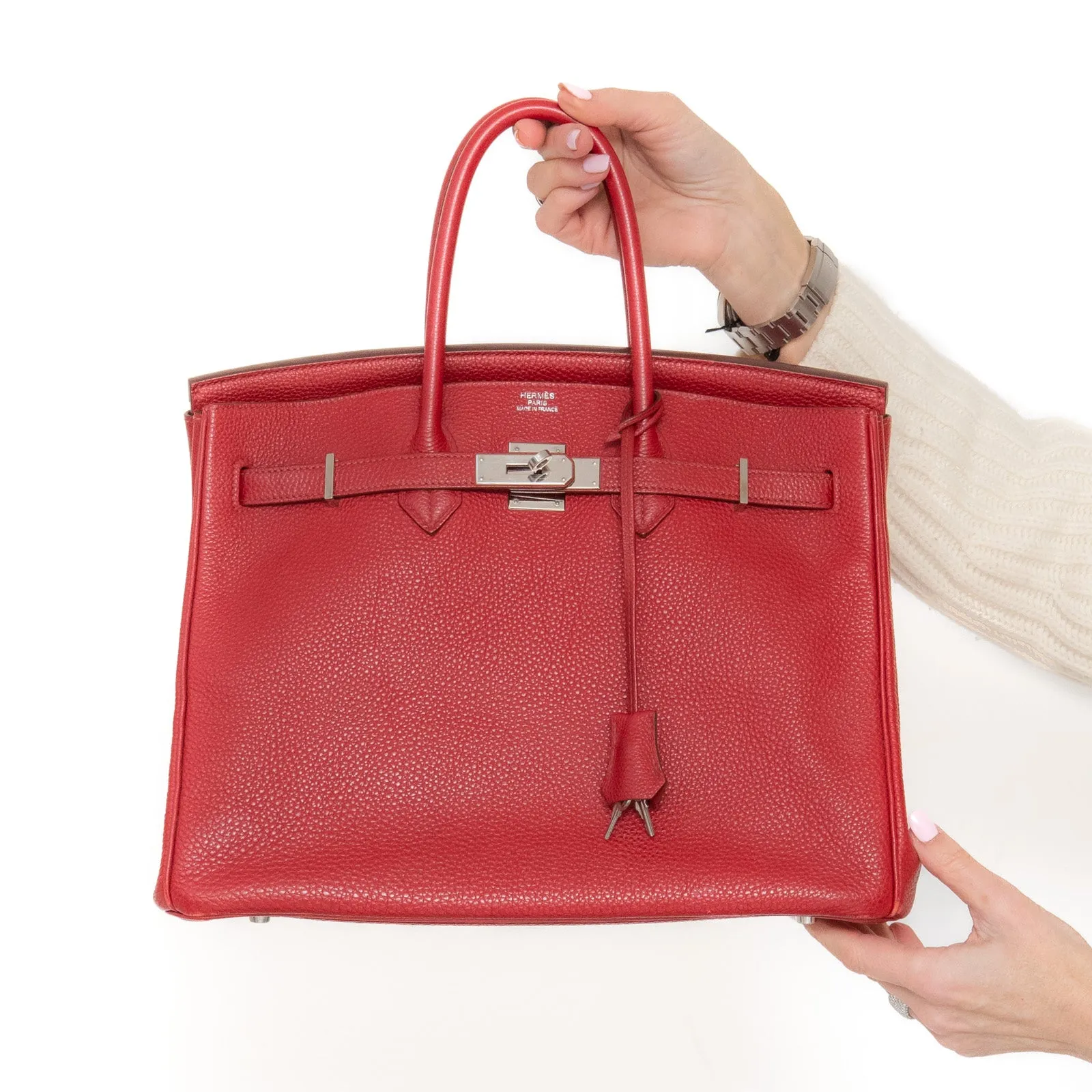 Hermes Birkin 35 In Rouge Garance Veau Togo Leather With Palladium Tone Hardware