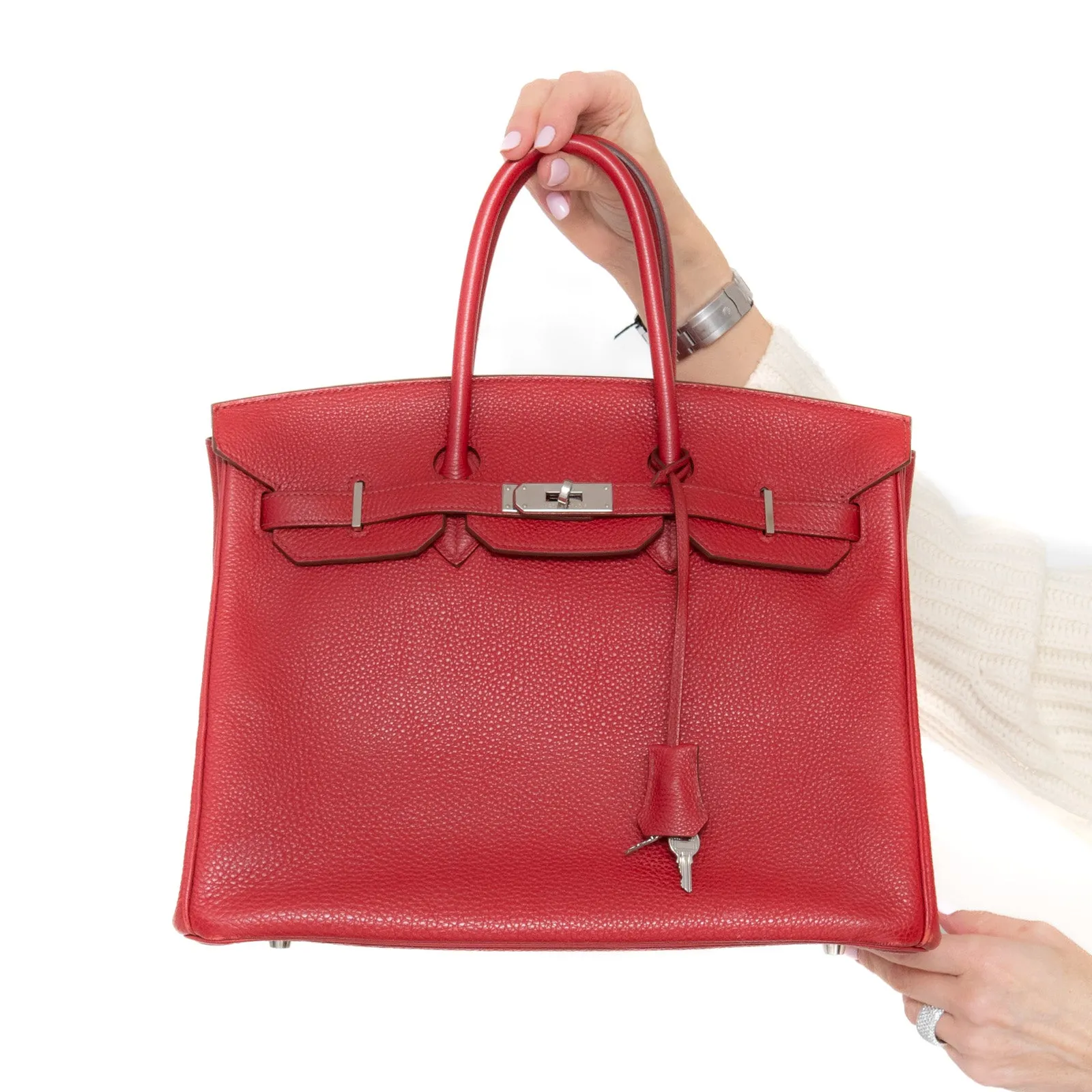 Hermes Birkin 35 In Rouge Garance Veau Togo Leather With Palladium Tone Hardware