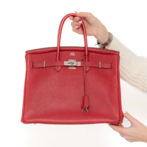 Hermes Birkin 35 In Rouge Garance Veau Togo Leather With Palladium Tone Hardware