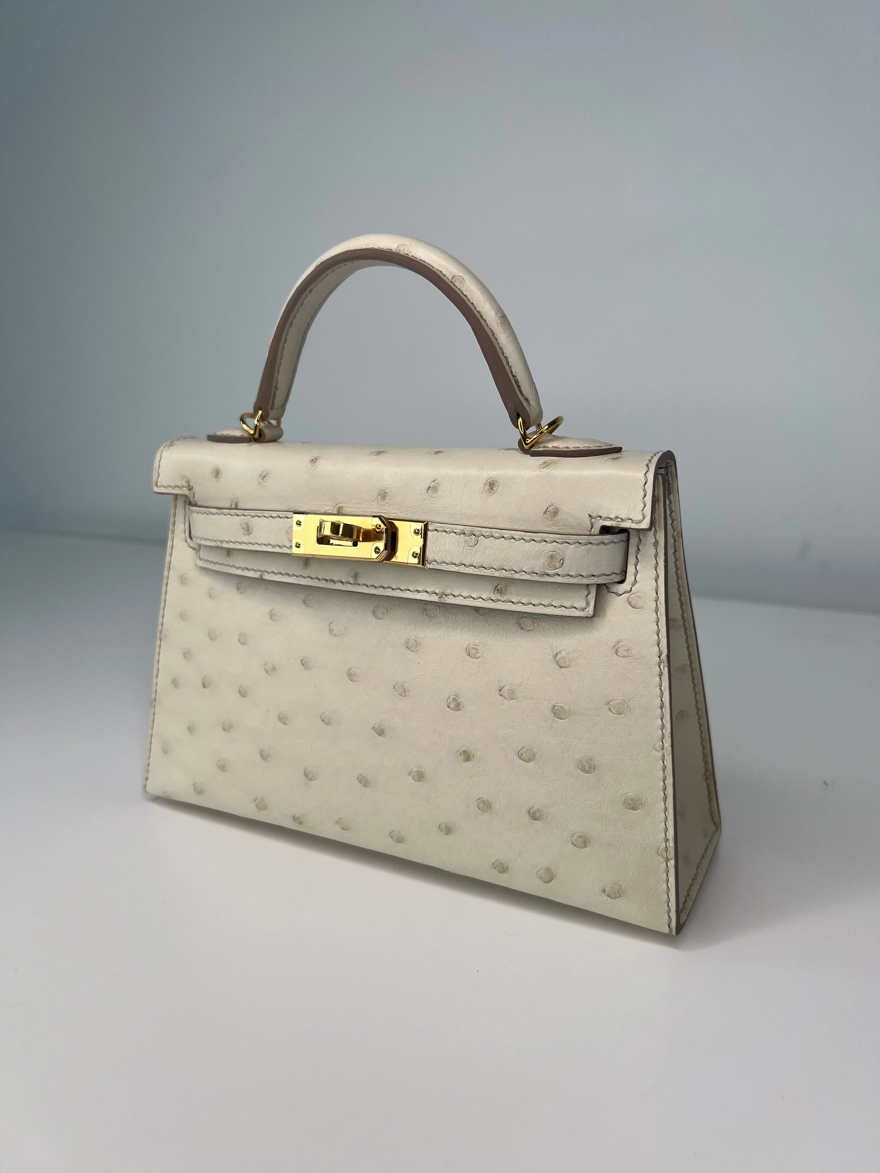 Hermes Kelly 20 Beton Ostrich Gold Hardware