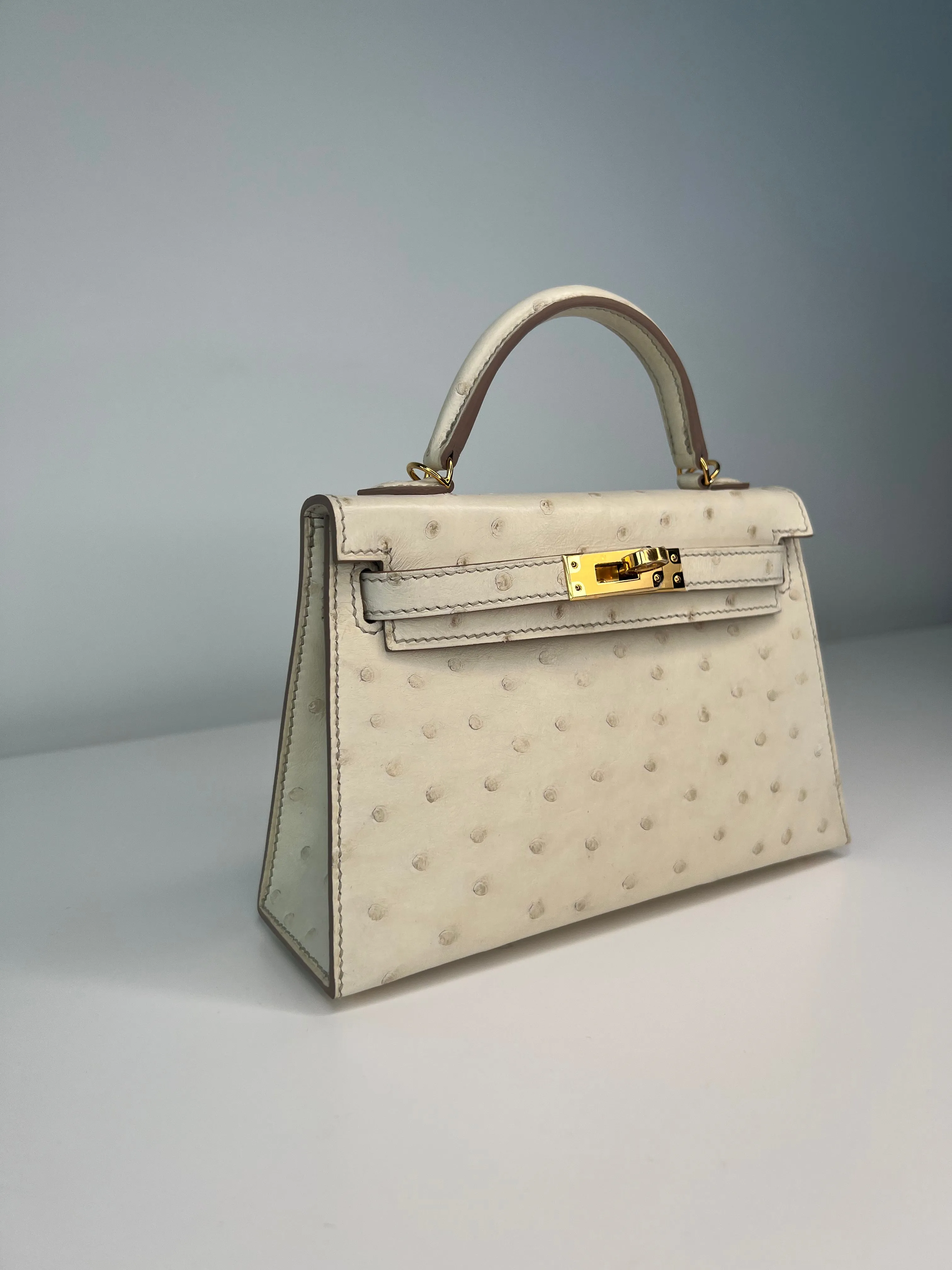 Hermes Kelly 20 Beton Ostrich Gold Hardware