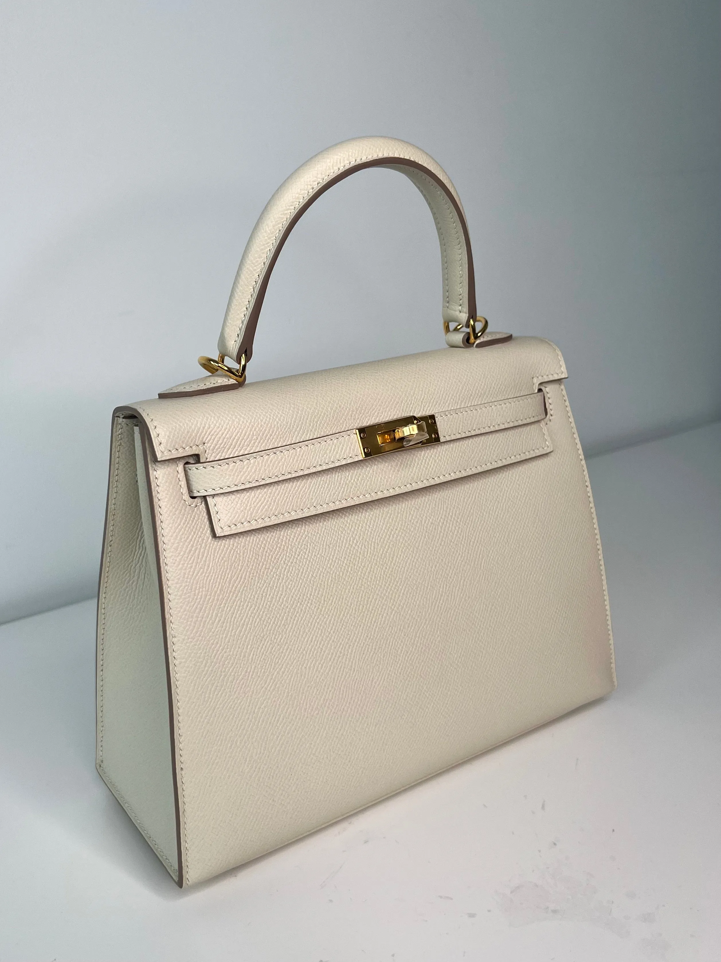 Hermes Kelly 25 Craie Epsom Gold Hardware
