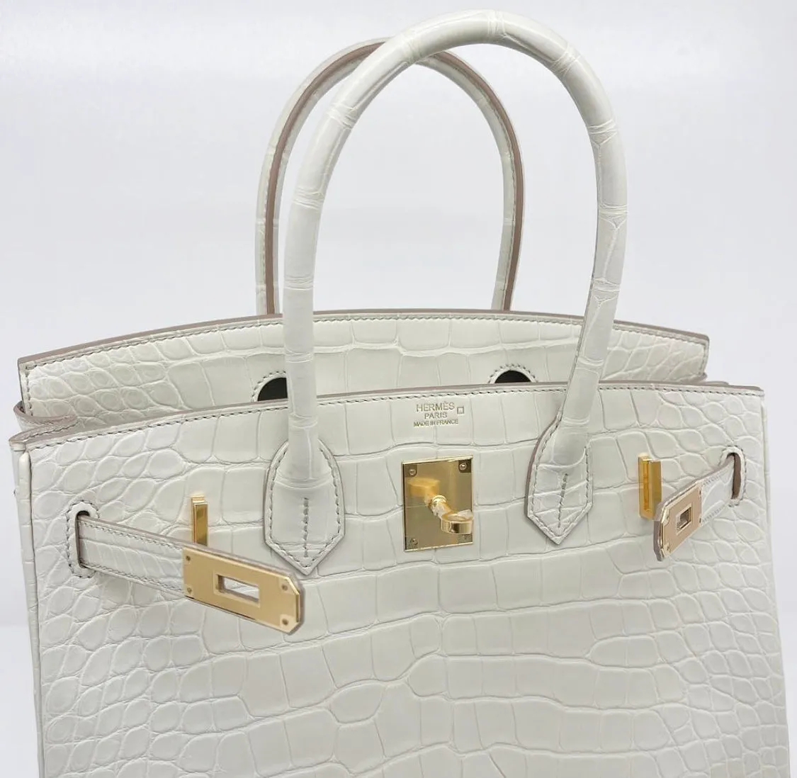 Herm??s Birkin 30 Beton Matte Alligator Gold Hardware