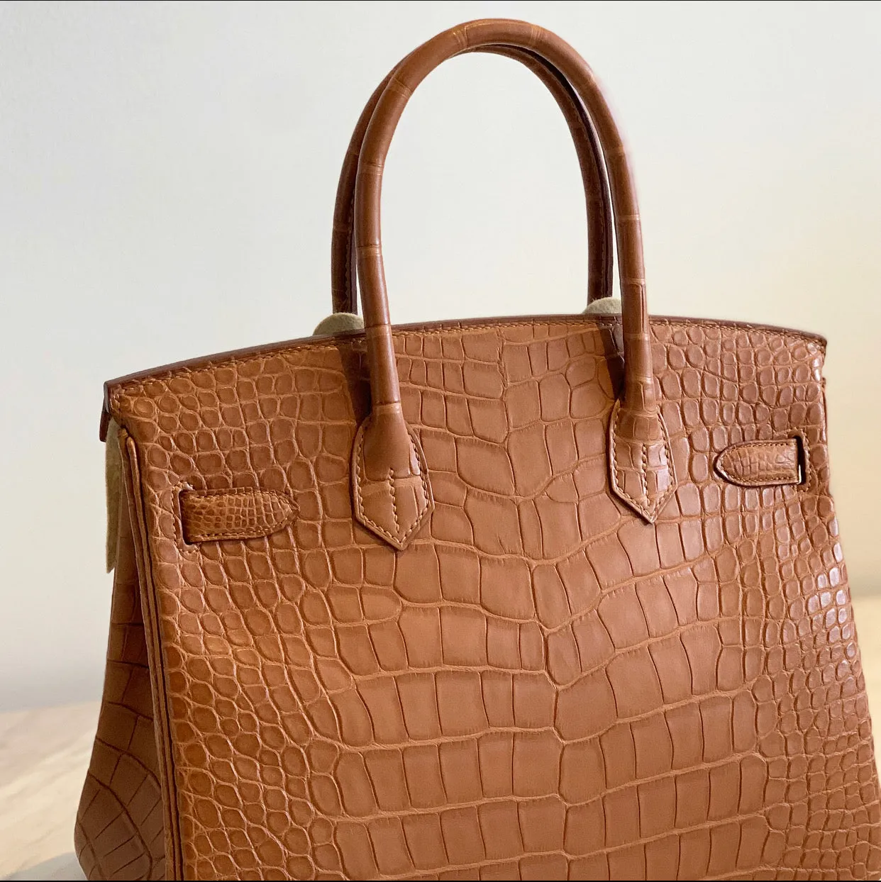 Herm??s Birkin 30 Gold Matte Alligator Palladium Hardware