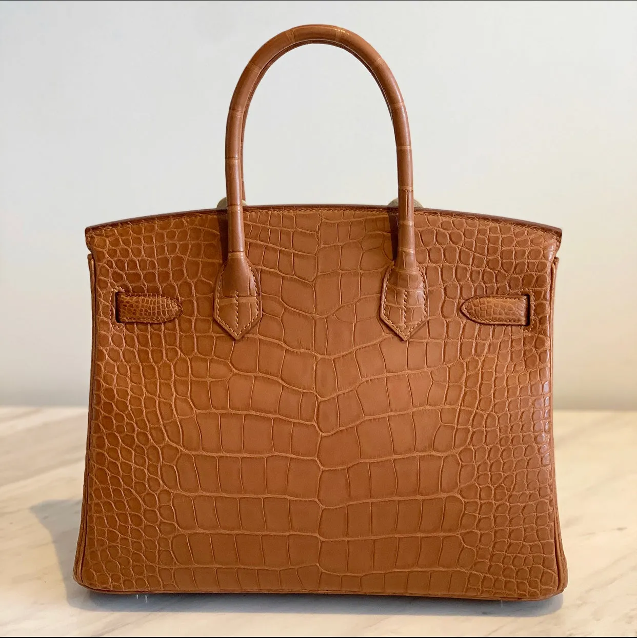Herm??s Birkin 30 Gold Matte Alligator Palladium Hardware