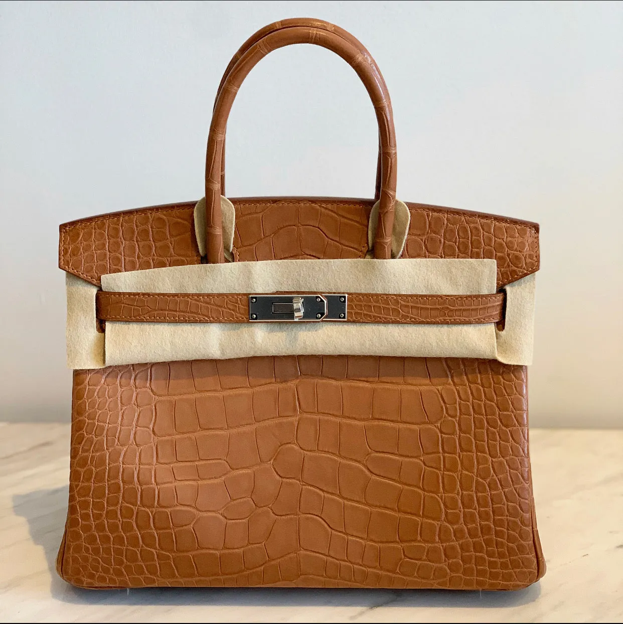 Herm??s Birkin 30 Gold Matte Alligator Palladium Hardware