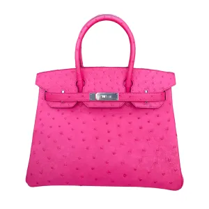 Herm??s Birkin 30 Rose Tyrien Ostrich Palladium Hardware
