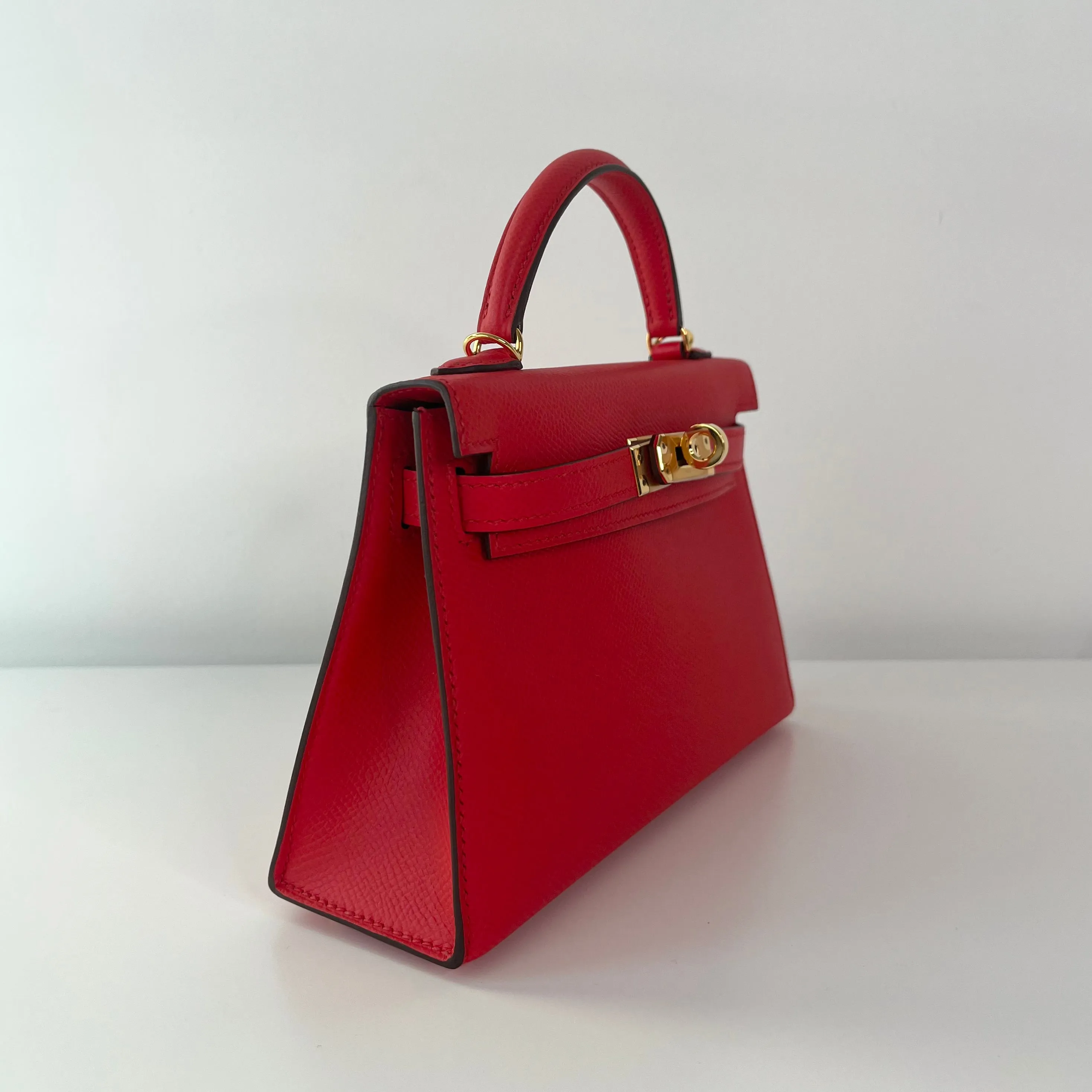 Herm??s Kelly 20 Rouge De Coeur Epsom Gold Hardware