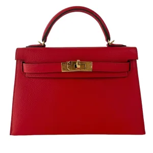 Herm??s Kelly 20 Rouge De Coeur Epsom Gold Hardware