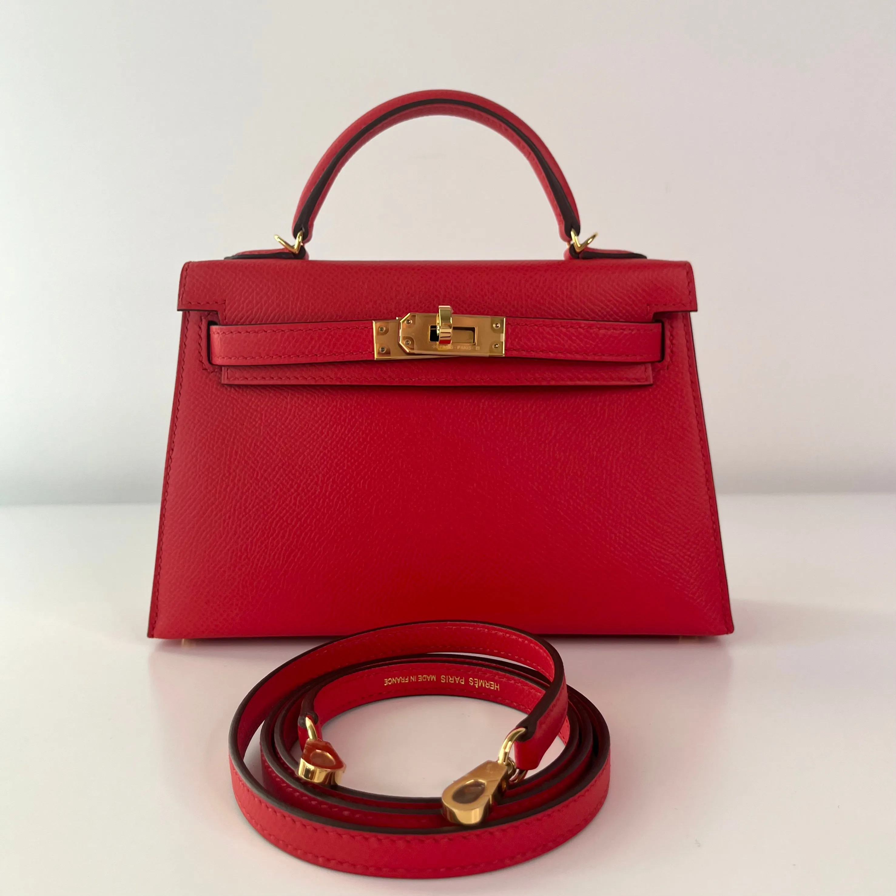 Herm??s Kelly 20 Rouge De Coeur Epsom Gold Hardware