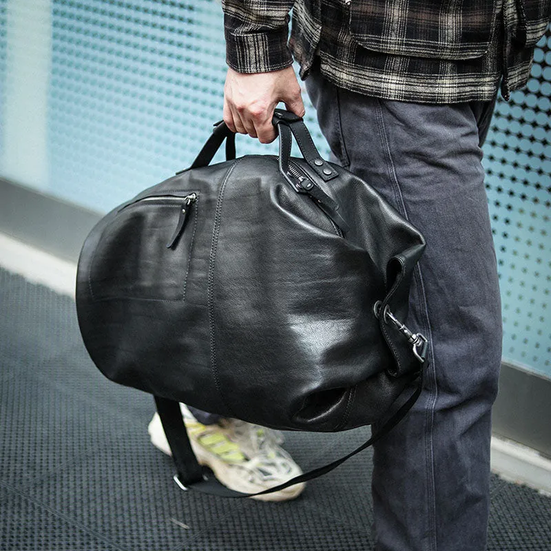 Huge Black Leather Barrel Sling Bag For Men Large Barrel Sling Bag Large Mens Weekender Sling Bag