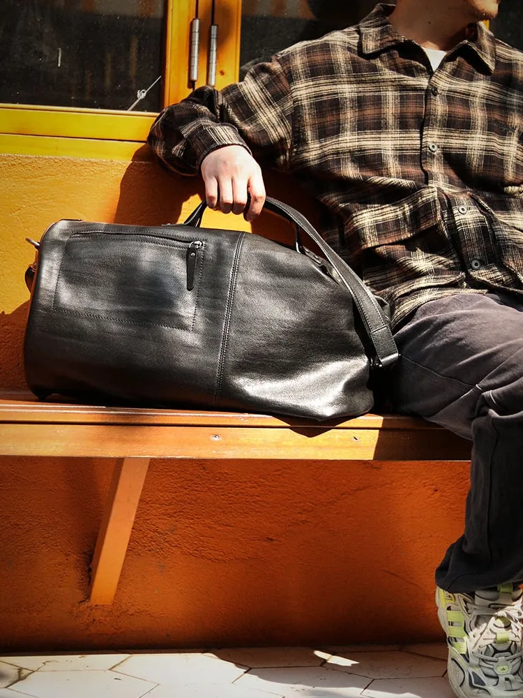 Huge Black Leather Barrel Sling Bag For Men Large Barrel Sling Bag Large Mens Weekender Sling Bag