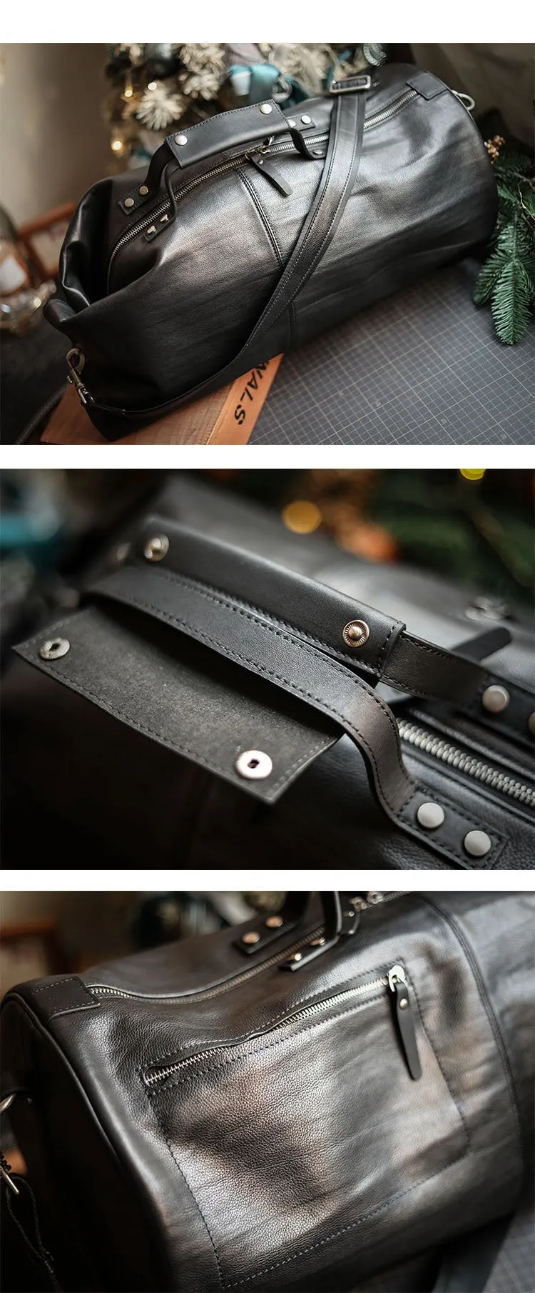 Huge Black Leather Barrel Sling Bag For Men Large Barrel Sling Bag Large Mens Weekender Sling Bag