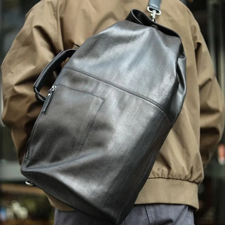 Huge Black Leather Barrel Sling Bag For Men Large Barrel Sling Bag Large Mens Weekender Sling Bag