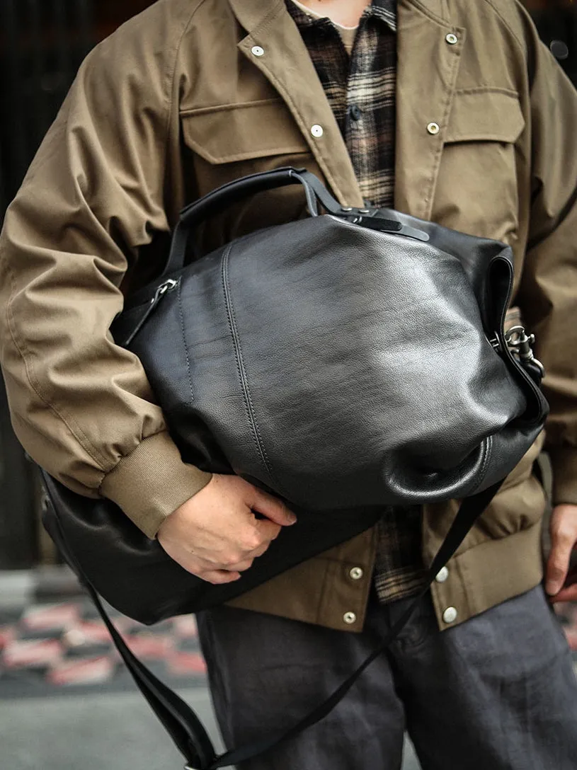 Huge Black Leather Barrel Sling Bag For Men Large Barrel Sling Bag Large Mens Weekender Sling Bag