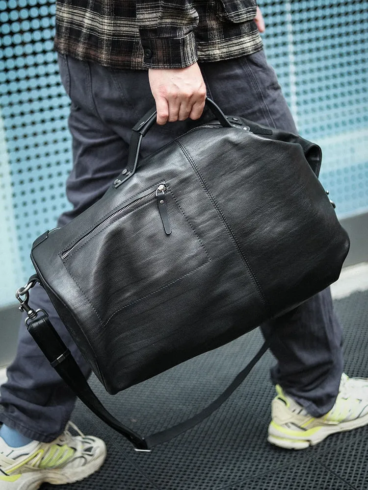 Huge Black Leather Barrel Sling Bag For Men Large Barrel Sling Bag Large Mens Weekender Sling Bag