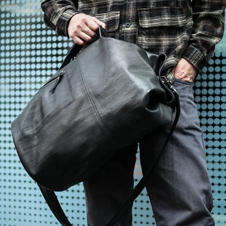 Huge Black Leather Barrel Sling Bag For Men Large Barrel Sling Bag Large Mens Weekender Sling Bag