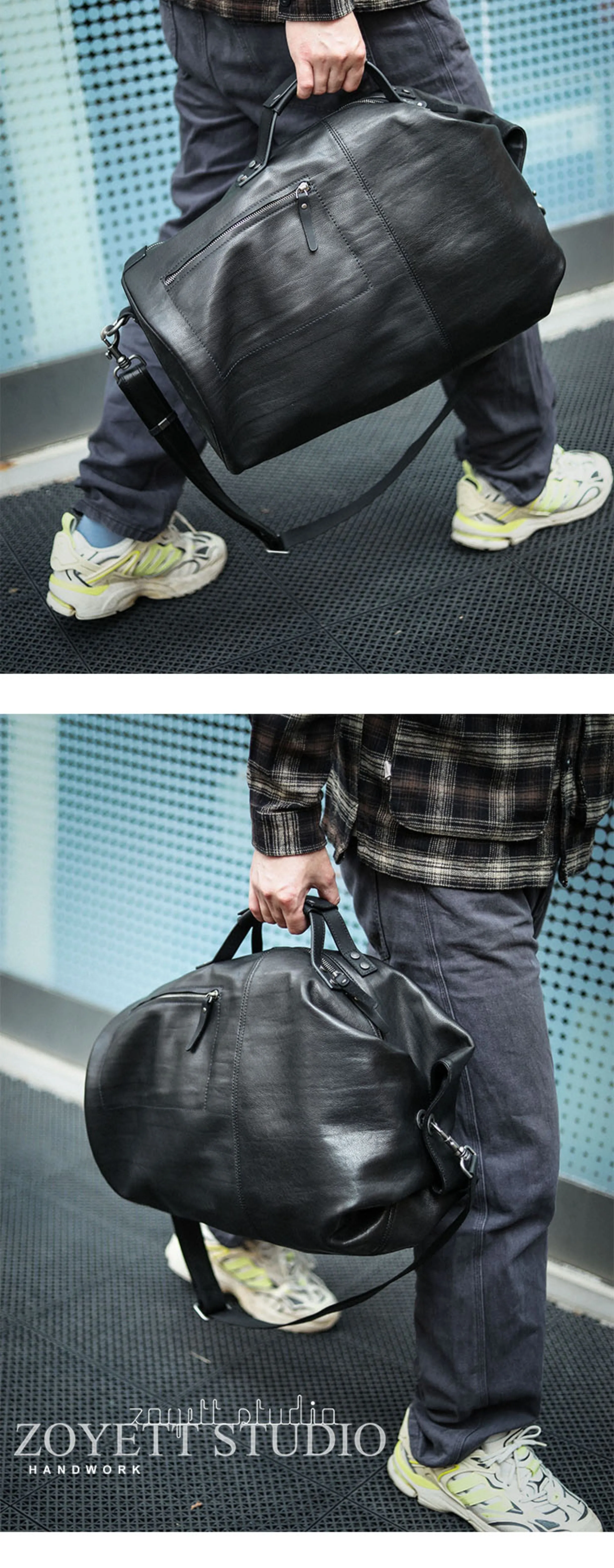 Huge Black Leather Barrel Sling Bag For Men Large Barrel Sling Bag Large Mens Weekender Sling Bag