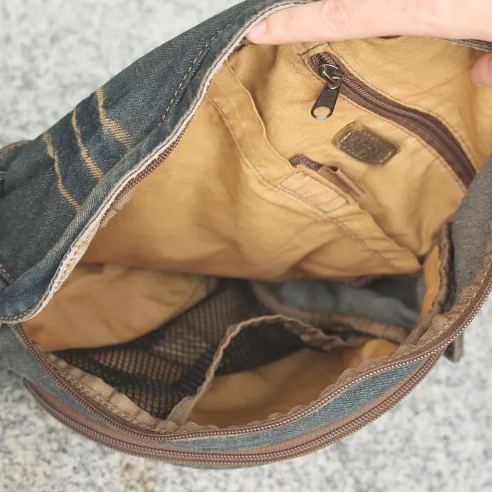 Jean Denim Mens Large Sling Bag Blue Chest Bag Jean One Shoulder Backpacks For Men