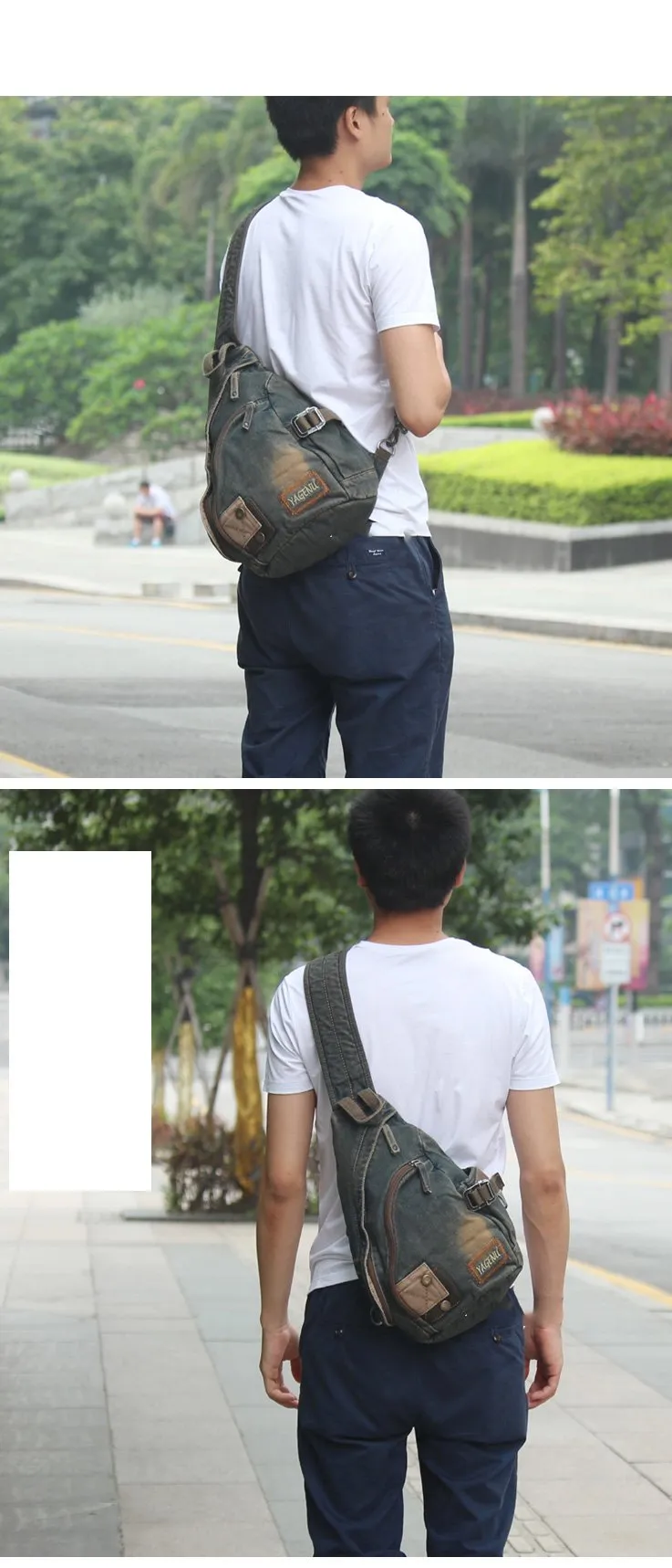 Jean Denim Mens Large Sling Bag Blue Chest Bag Jean One Shoulder Backpacks For Men