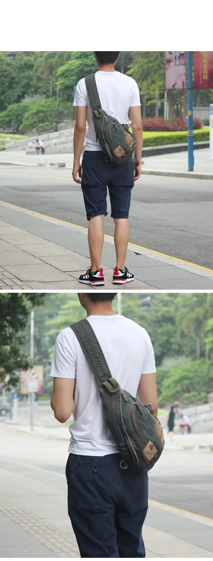Jean Denim Mens Large Sling Bag Blue Chest Bag Jean One Shoulder Backpacks For Men