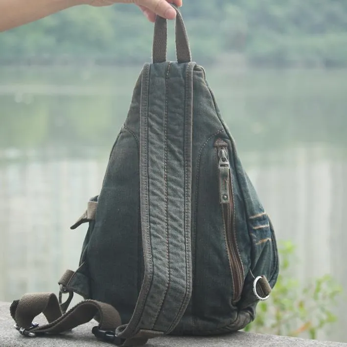 Jean Denim Mens Large Sling Bag Blue Chest Bag Jean One Shoulder Backpacks For Men