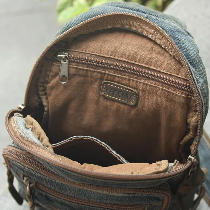 Jean Vintage Blue Mens Sling Bag Chest Bags Jean One Shoulder Backpack For Men