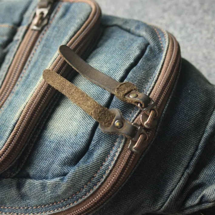 Jean Vintage Blue Mens Sling Bag Chest Bags Jean One Shoulder Backpack For Men