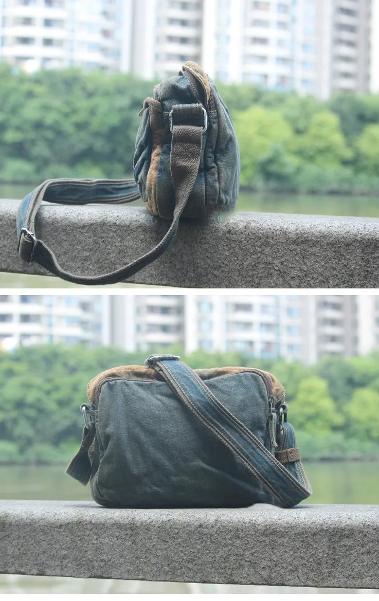 Jean Vintage Blue Mens Sling Bag Chest Bags Jean One Shoulder Backpack For Men