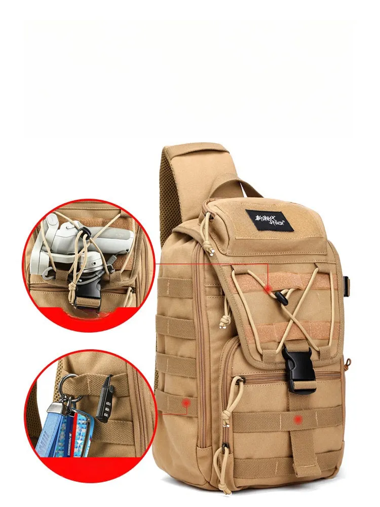 Khaki Tactical Canvas Large Sling Bag For Men Khaki Military Sling Bag For Big Men