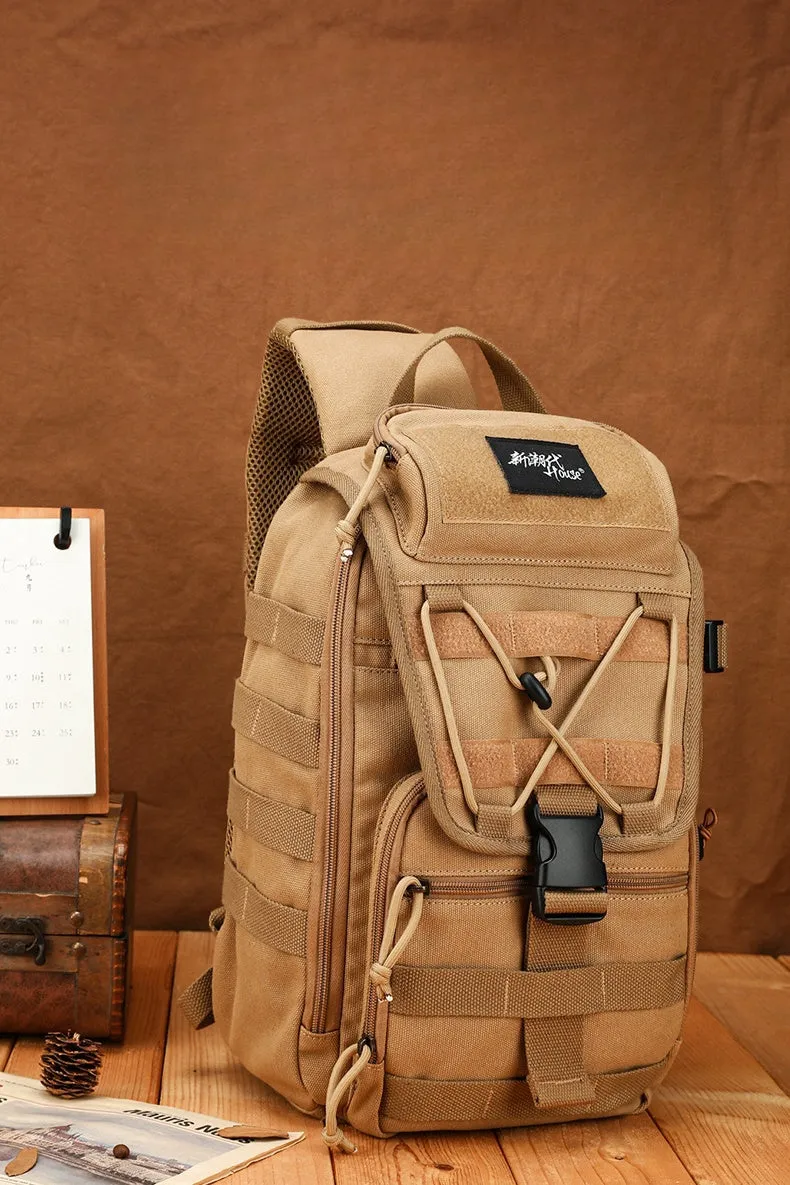 Khaki Tactical Canvas Large Sling Bag For Men Khaki Military Sling Bag For Big Men