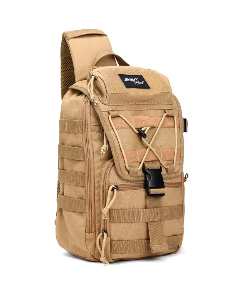 Khaki Tactical Canvas Large Sling Bag For Men Khaki Military Sling Bag For Big Men