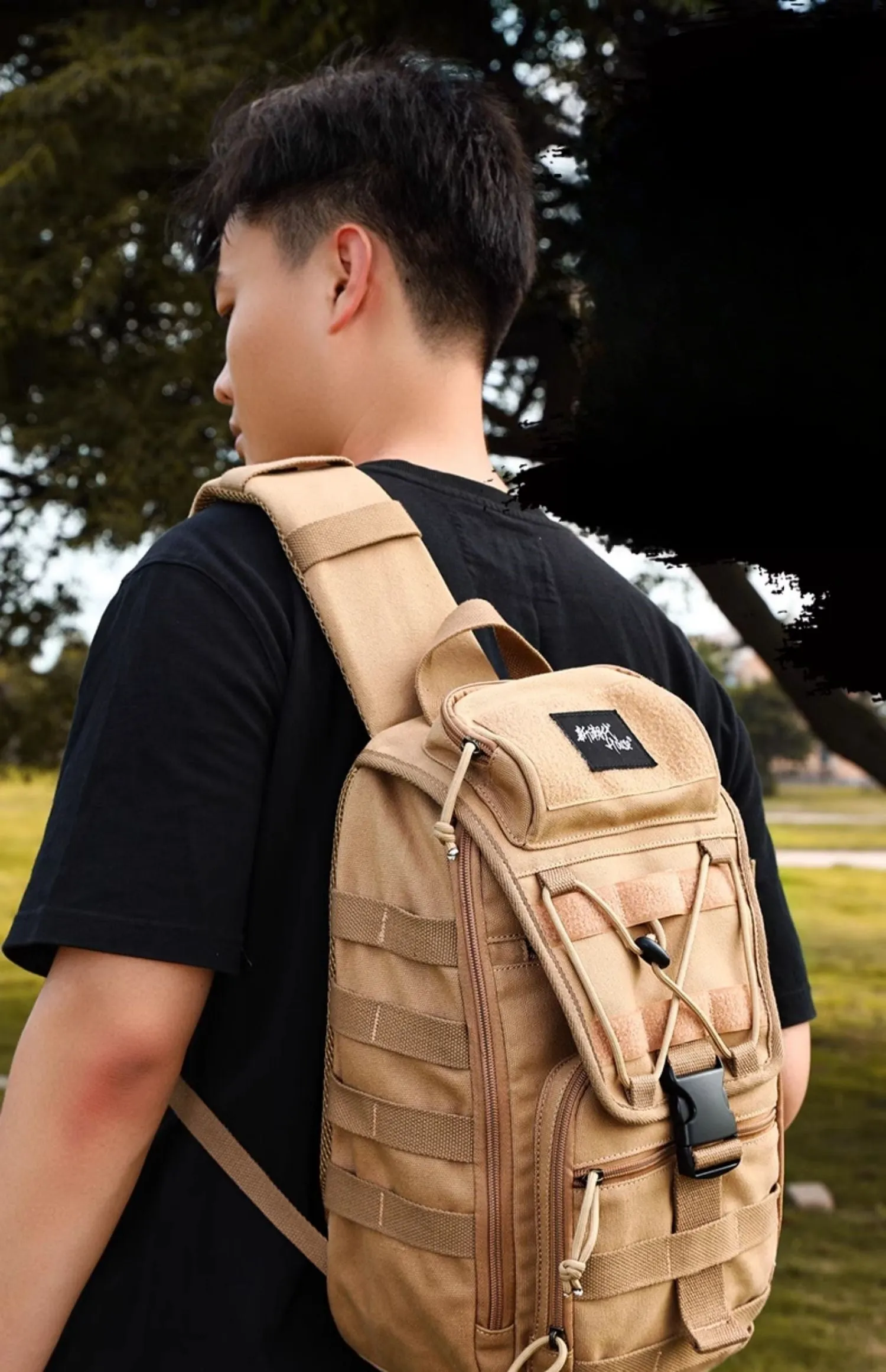 Khaki Tactical Canvas Large Sling Bag For Men Khaki Military Sling Bag For Big Men