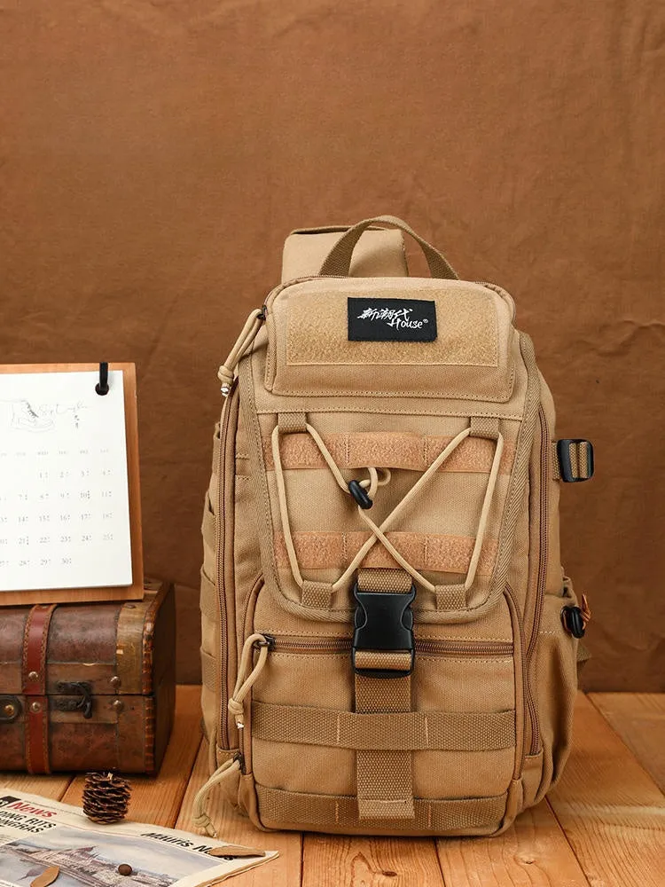 Khaki Tactical Canvas Large Sling Bag For Men Khaki Military Sling Bag For Big Men