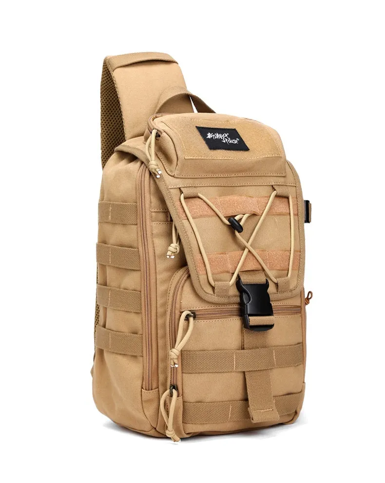 Khaki Tactical Canvas Large Sling Bag For Men Khaki Military Sling Bag For Big Men