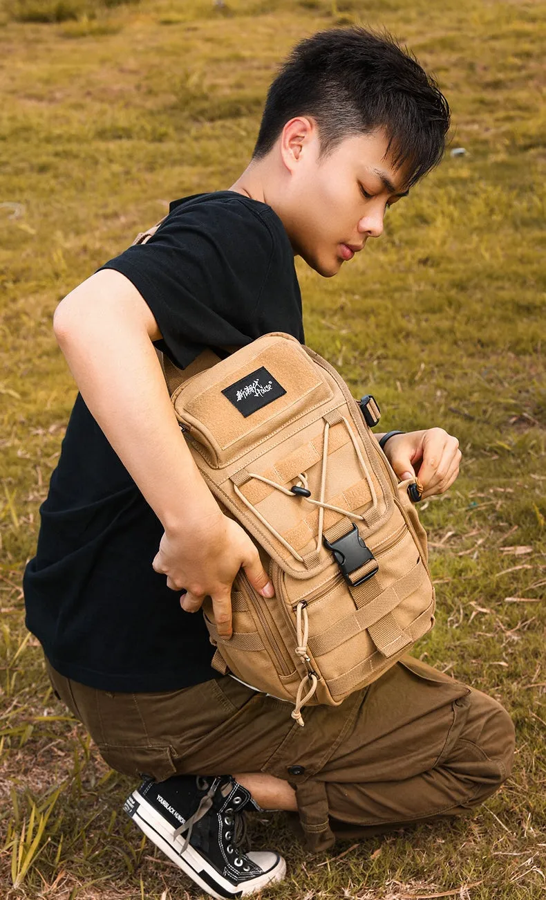 Khaki Tactical Canvas Large Sling Bag For Men Khaki Military Sling Bag For Big Men