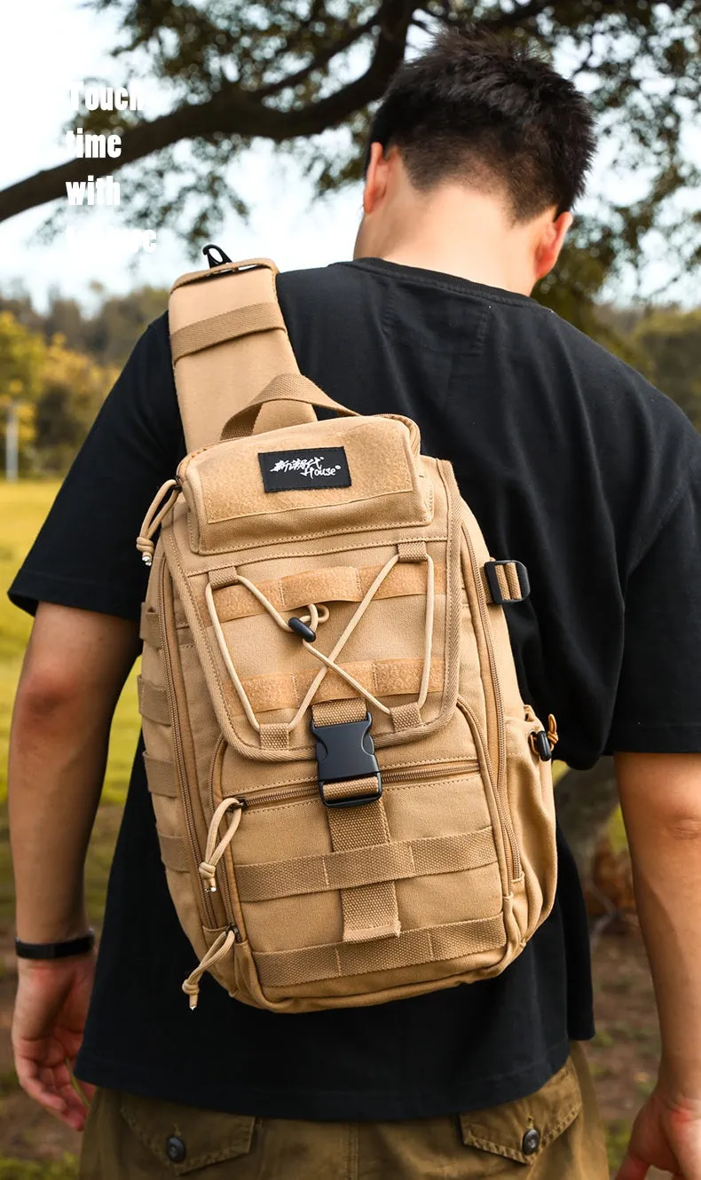 Khaki Tactical Canvas Large Sling Bag For Men Khaki Military Sling Bag For Big Men