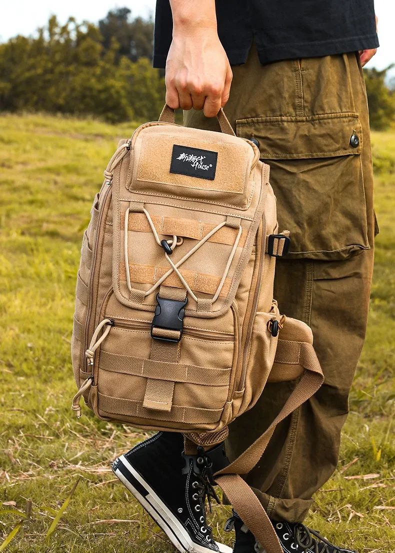 Khaki Tactical Canvas Large Sling Bag For Men Khaki Military Sling Bag For Big Men