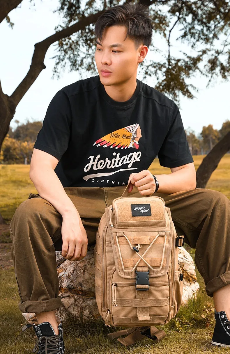 Khaki Tactical Canvas Large Sling Bag For Men Khaki Military Sling Bag For Big Men