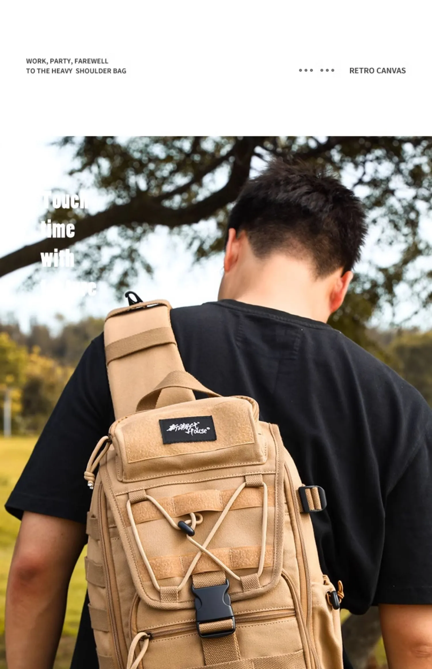 Khaki Tactical Canvas Large Sling Bag For Men Khaki Military Sling Bag For Big Men
