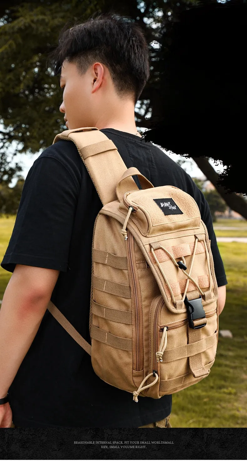 Khaki Tactical Canvas Large Sling Bag For Men Military Sling Bag For Big Men