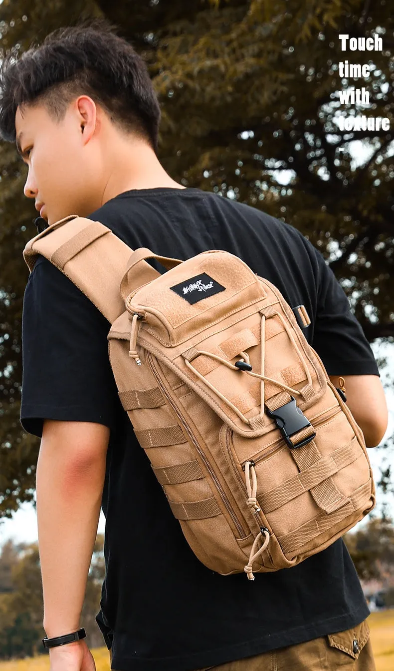 Khaki Tactical Canvas Large Sling Bag For Men Military Sling Bag For Big Men