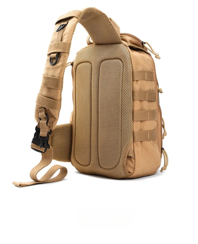 Khaki Tactical Canvas Large Sling Bag For Men Military Sling Bag For Big Men