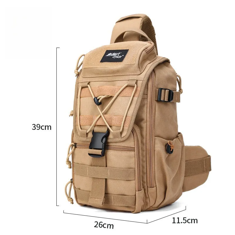 Khaki Tactical Canvas Large Sling Bag For Men Military Sling Bag For Big Men