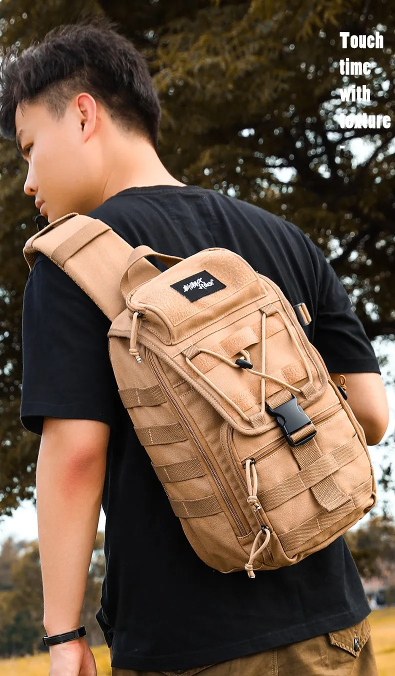 Khaki Tactical Canvas Large Sling Bag For Men Military Sling Bag For Big Men
