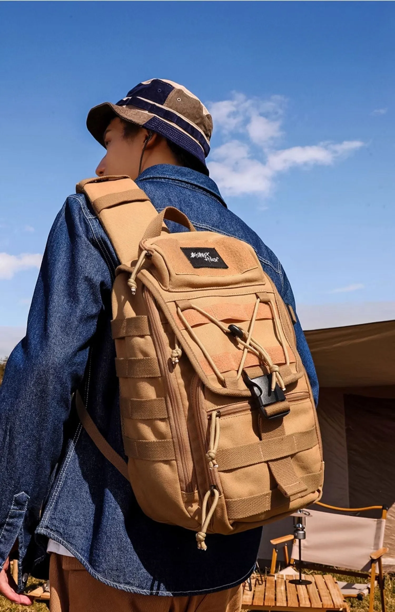 Khaki Tactical Canvas Large Sling Bag For Men Military Sling Bag For Big Men