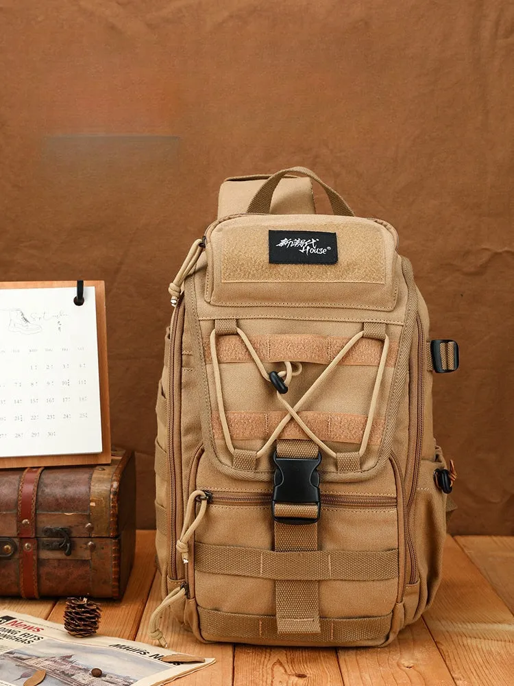 Khaki Tactical Canvas Large Sling Bag For Men Military Sling Bag For Big Men